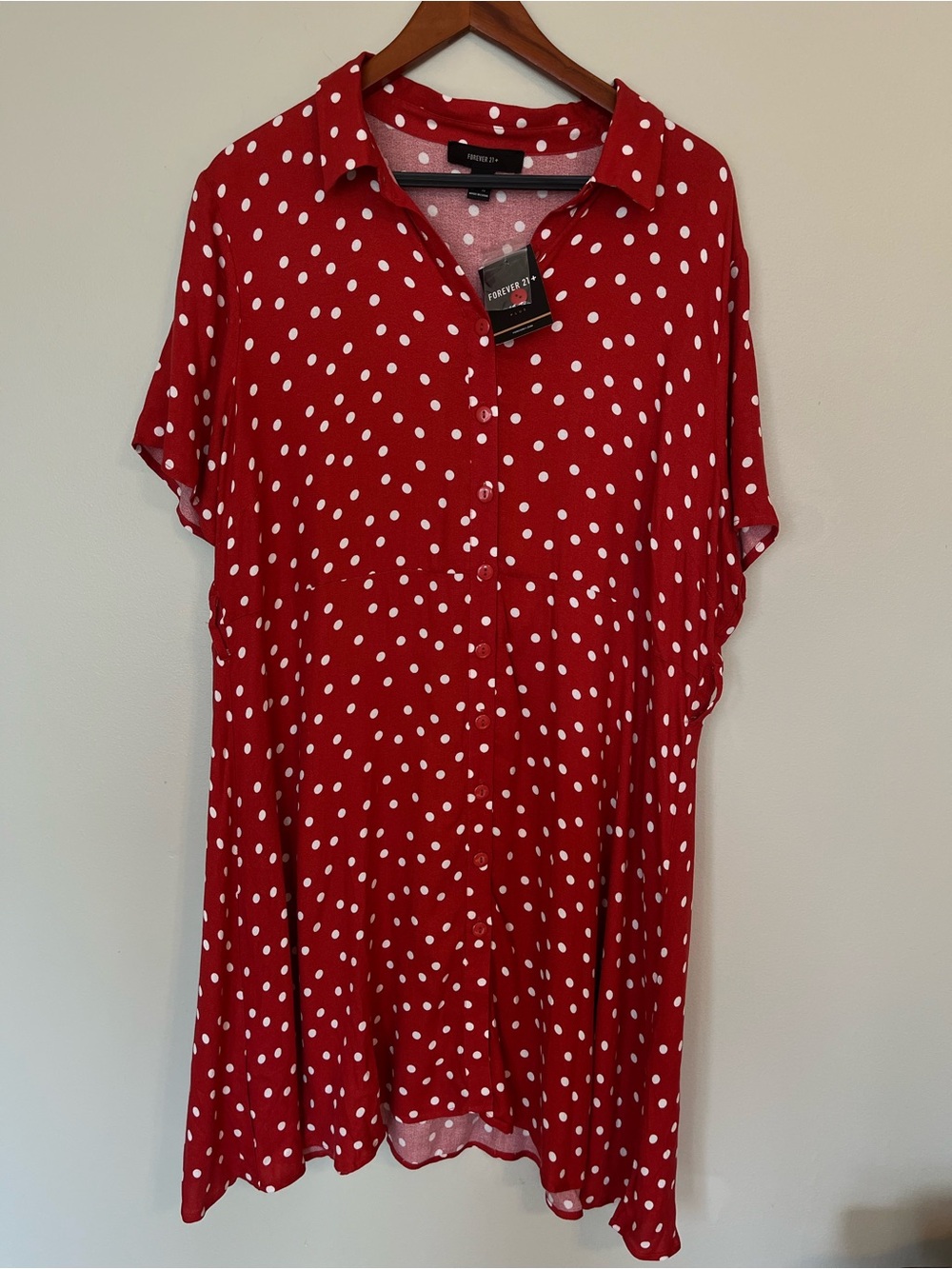 Forever 21 Red Polka Dot Button-Front Dress